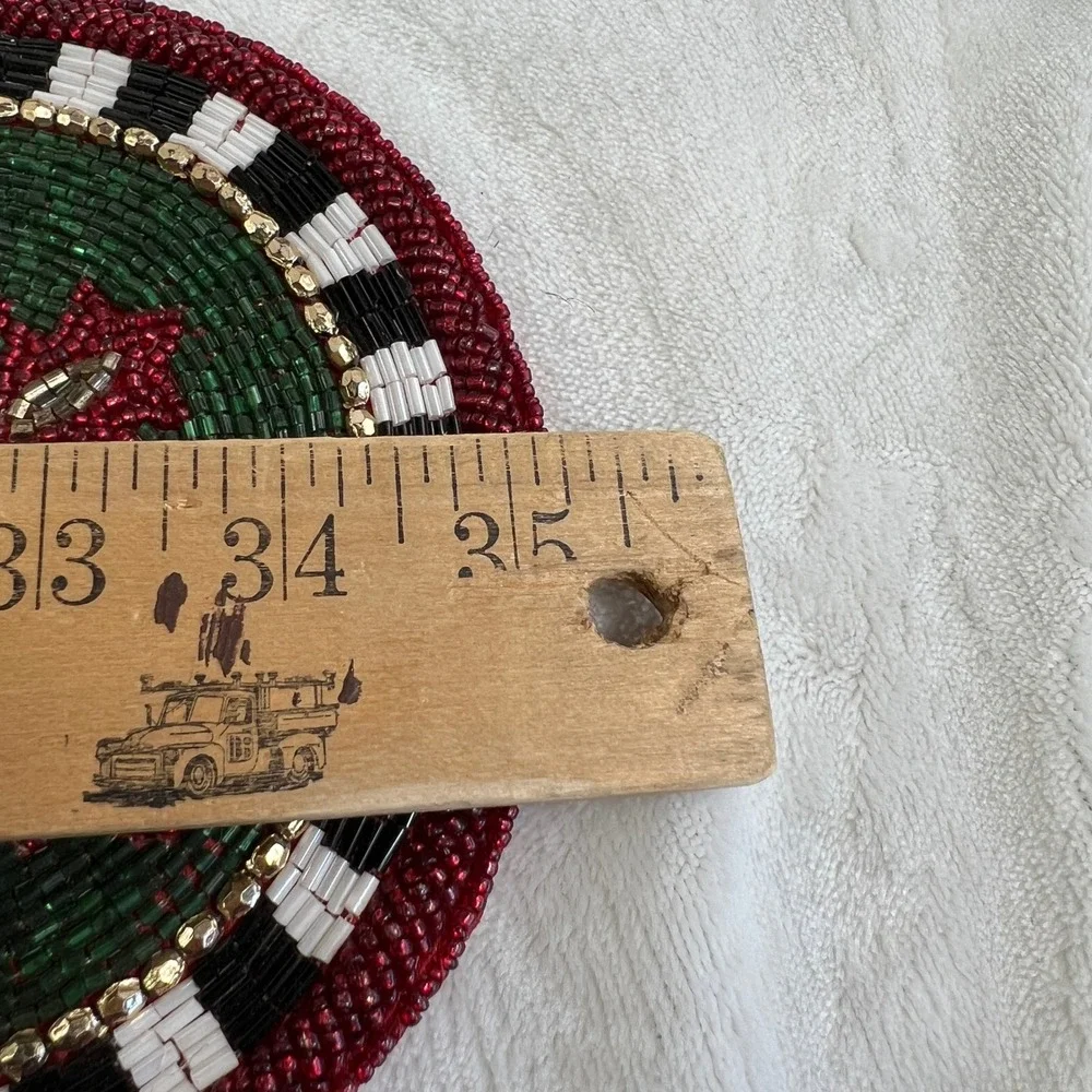 Mackenzie-Childs Beaded Medallion Table Runner Red Green Holiday Christmas Decor
